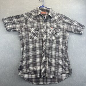 Elys Plains Western Wear Pearl Snap Shirt Plaid 16.5 Short Sleeve Ranch Wear L